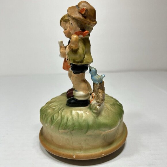 Vtg Sanmyro Porcelain Boy & Girl Bird Guitar Rotating Music Box Japan Flaw 6” - Picture 4 of 9
